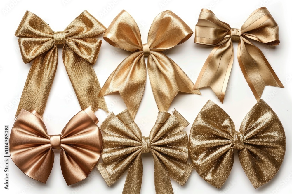 A collection of colorful bows arranged on a white surface, perfect for design and decoration projects A collection of colorful bows arranged on a white surface, perfect for design and decoration projects
