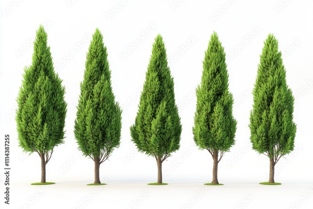 A row of green trees silhouetted against a white surface A row of green trees silhouetted against a white surface