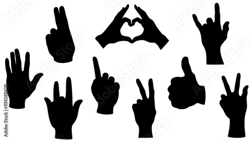 Stylish silhouette set of hand gestures