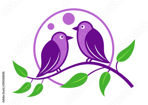 Valentine Lovebirds on a Moonlit Branch.