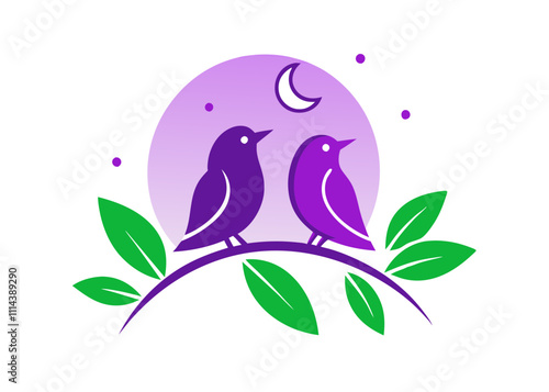 Valentine Lovebirds on a Moonlit Branch.