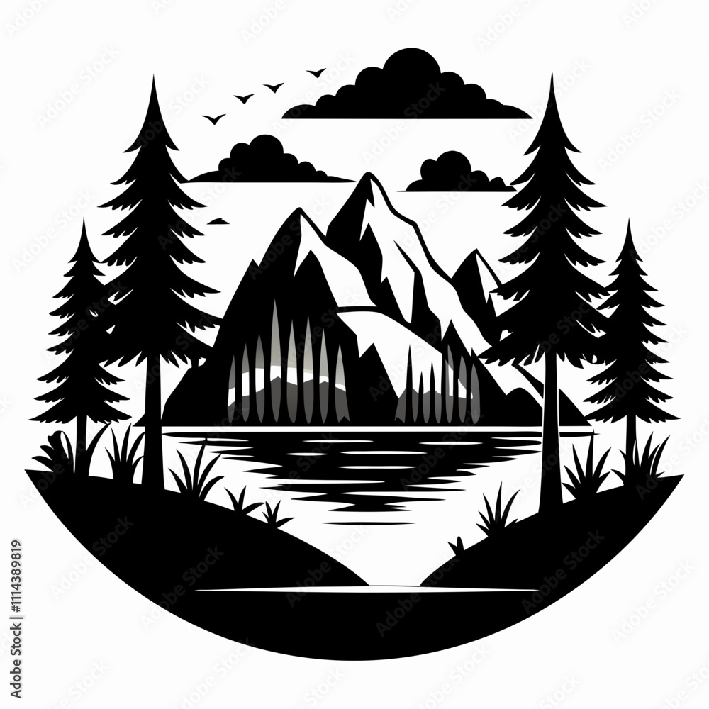 Lake vector silhouette black design white background Lake vector silhouette black design white background