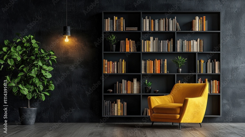 Minimalist Reading Corner with Yellow Armchair Minimalist Reading Corner with Yellow Armchair