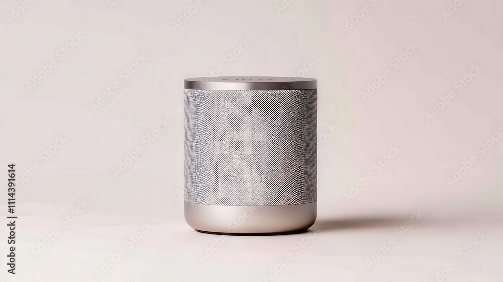A stylish smart speaker with a metallic finish, designed for modern homes, offering high-quality sound and smart features. A stylish smart speaker with a metallic finish, designed for modern homes, offering high-quality sound and smart features.