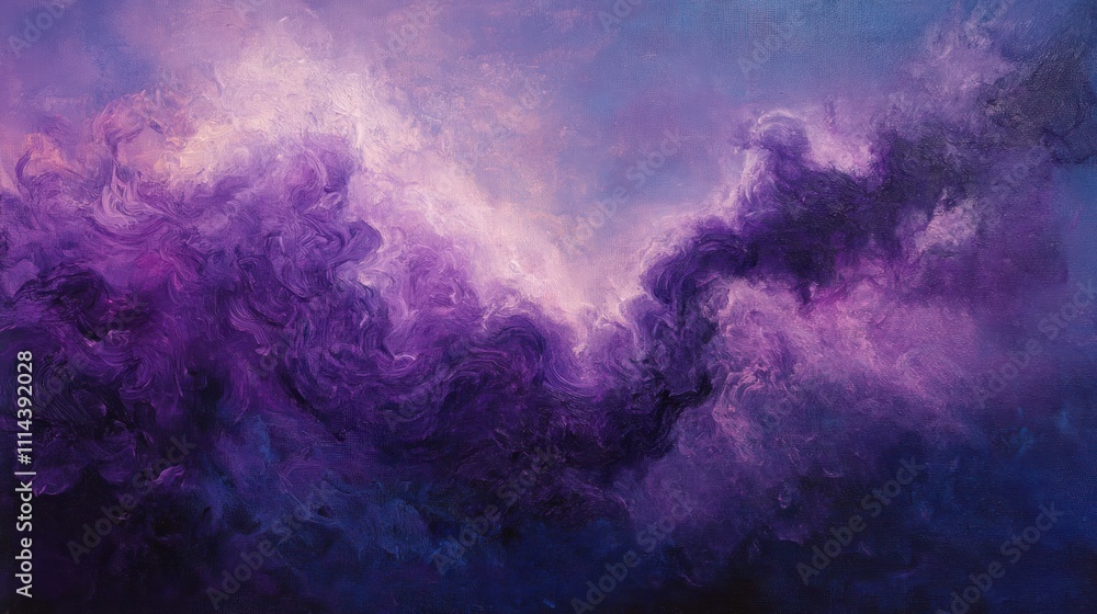 Fototapeta premium Illustration Artwork of Bright Purple Smoke Trail with Fine Mist and Glowing Texture, white background. Ai generated image