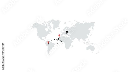 Wallpaper Mural Airplane line path vector icon animation. World map with Travel on airplane maps has a simple animation background. Torontodigital.ca