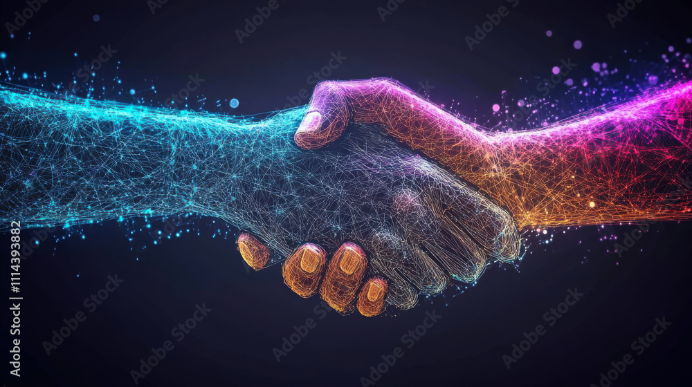 Handshake in digital futuristic style. The concept of partnership Handshake in digital futuristic style. The concept of partnership