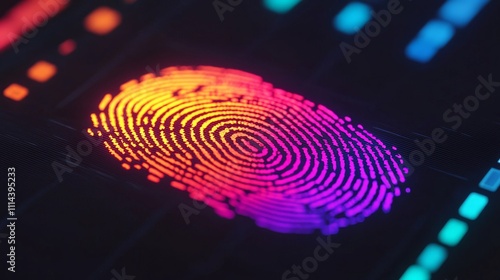 Wallpaper Mural A vibrant, colorful fingerprint displayed on a digital screen, illustrating biometric identification technology. Torontodigital.ca