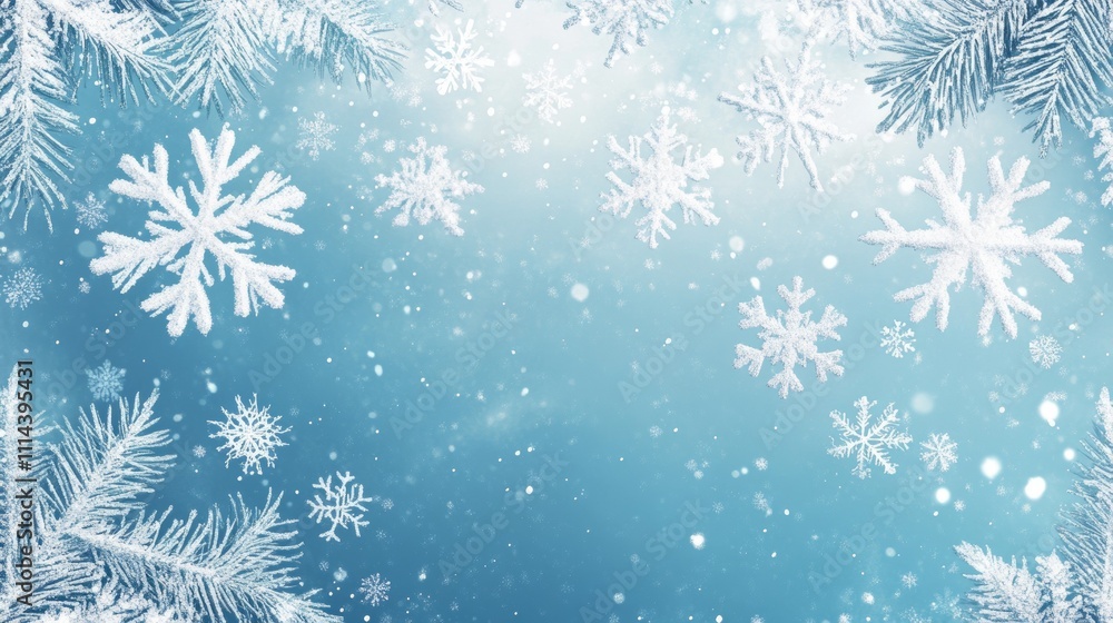Abstract snowflake seamless border with winter holiday theme - snowfall repeat backdrop for festive designs and seasonal patterns Abstract snowflake seamless border with winter holiday theme - snowfall repeat backdrop for festive designs and seasonal patterns