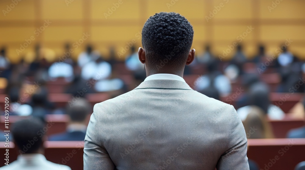 Fototapeta premium A Man Addressing a Large Audience in a Conference Hall