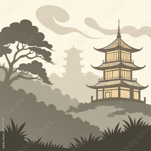 Wallpaper Mural vector illustration of japanese temple Torontodigital.ca
