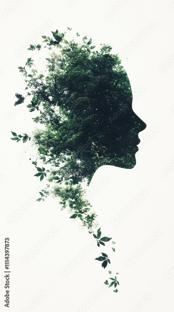 silhouette of woman profile filled with lush green foliage, symbolizing nature silhouette of woman profile filled with lush green foliage, symbolizing nature
