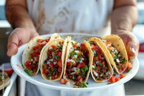Wallpaper Mural A person holds a plate of tacos on a table, ready for a delicious meal Torontodigital.ca