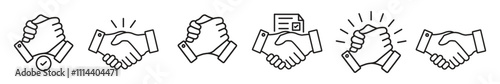 Handshake icon set. Business agreement handshake. friendly handshake icon with check mark symbol. partnership deal symbol for apps, ui, website, vector illustration