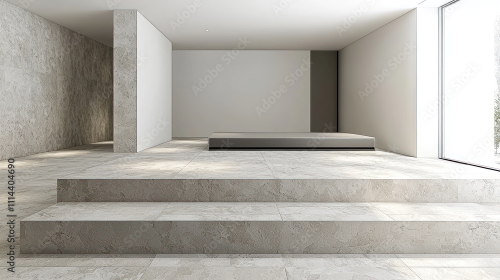 Minimalist Modern Interior Design: Serene Grey Stone Steps and Platform Minimalist Modern Interior Design: Serene Grey Stone Steps and Platform