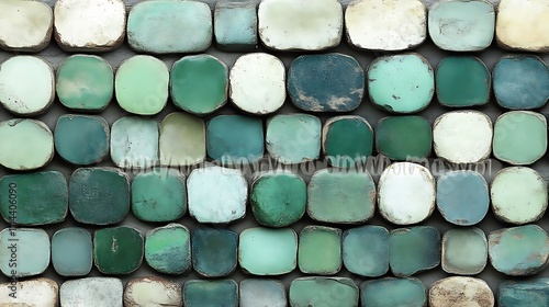 Abstract Green And White Stone Tile Mosaic Pattern
