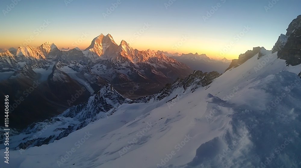 Obraz premium Majestic Himalayan Mountains Sunset Golden Hour View