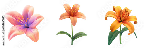 3d render lily isolated on transparent background Cartoon Illustration in plastic style