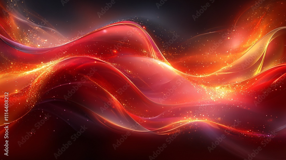 Fototapeta premium Vibrant Red and Gold Flowing Digital Abstract Artwork