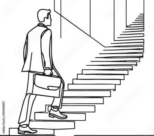 Dynamic Line Drawing of a Businessman Walking Upstairs A Stylish Business Illustration