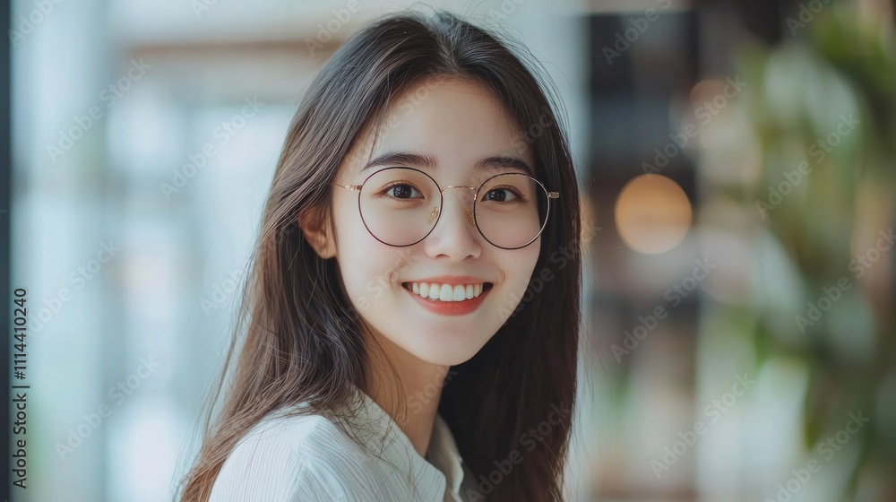 Engaging with clients in a vibrant workspace, the cheerful bank manager exudes warmth and assurance. Her stylish glasses and bright smile create an inviting atmosphere for business interactions Engaging with clients in a vibrant workspace, the cheerful bank manager exudes warmth and assurance. Her stylish glasses and bright smile create an inviting atmosphere for business interactions