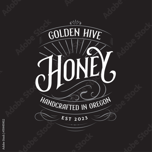 Vintage Honey Label. Ornamental Lettering