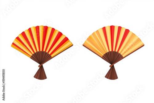 Red and yellow striped folding fan. Vector illustration flat icon design on white background, two different angles. photo