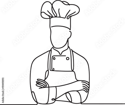 Stylish Line Drawing of a Chef in Apron and Hat – Vector Illustration for Culinary Designs