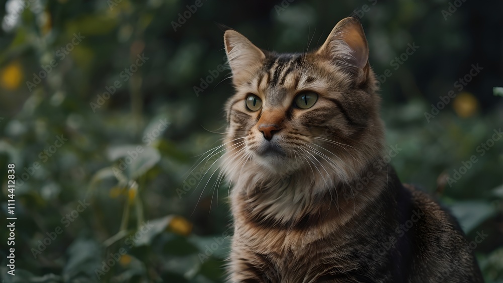 Curious Cat Gazing at Object in Lush Green Foliage Curious Cat Gazing at Object in Lush Green Foliage