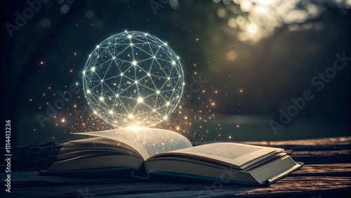 Enchanted Open Book with Glowing Sphere and Mystical Aura V6