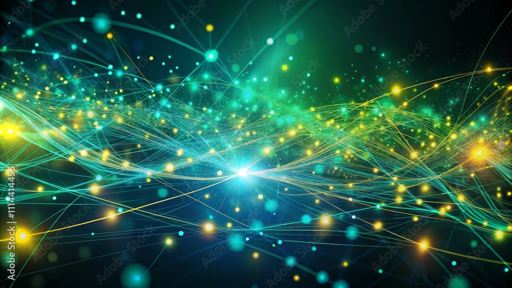 Fototapeta premium Networked Flow Teal and Gold Light Trails in Abstract Digital Space