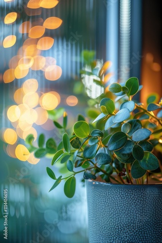 A single potted plant sitting on a windowsill, ideal for use as a simple decorative image photo