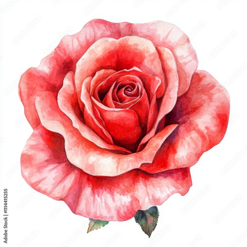 Watercolor Rose Illustration on White Background, Evenly Spaced, High-Quality Watercolor Rose Illustration on White Background, Evenly Spaced, High-Quality