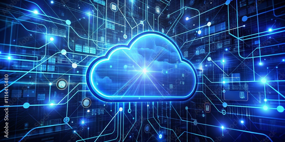 Glowing Cloud Network Digital Data Flow Visualization Glowing Cloud Network Digital Data Flow Visualization