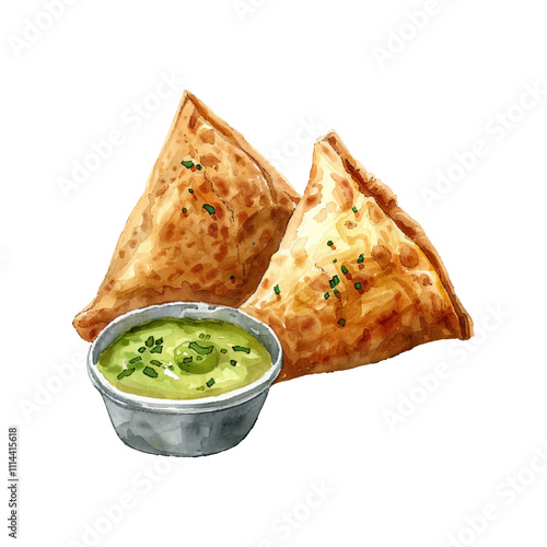 samosa with chutney vector illustration in watercolor style