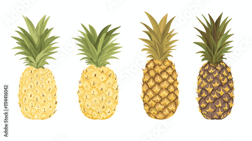 Set of pineapple ananas clipart isolated on white background. Fruit watercolor vector illustration of pineapples