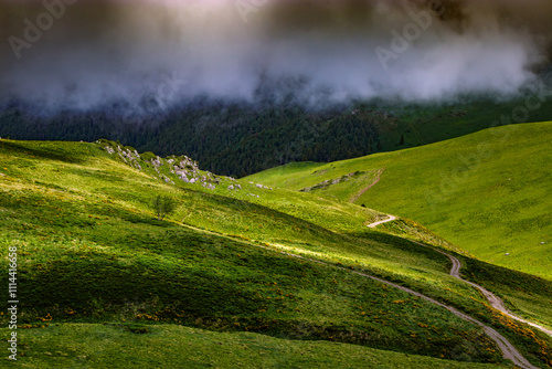 Col de Pailheres pictures. This mountain located in the Ariège department, in the French Pyrenees. This pass culminates at an altitude of 2,001 meters above the town of Mijanès in the Pyrenees mountai photo