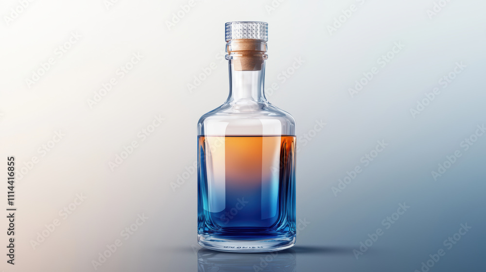 stunning glass bottle featuring gradient of blue and orange hues, perfect for showcasing beverages stunning glass bottle featuring gradient of blue and orange hues, perfect for showcasing beverages