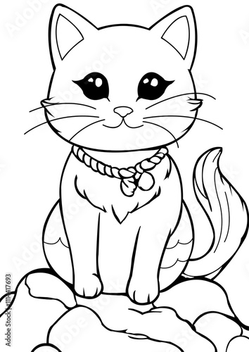 coloring book cat with a bow