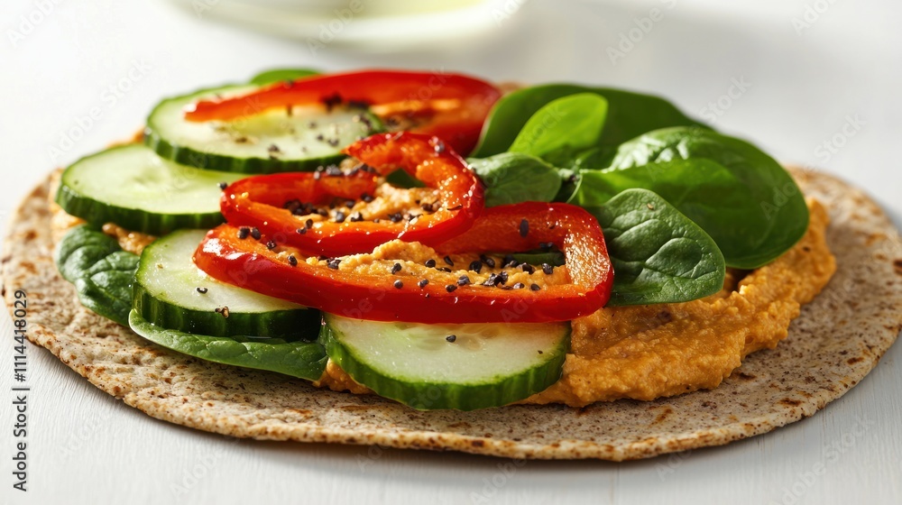 Healthy Hummus Wrap with Cucumber Red Pepper Spinach Healthy Hummus Wrap with Cucumber Red Pepper Spinach