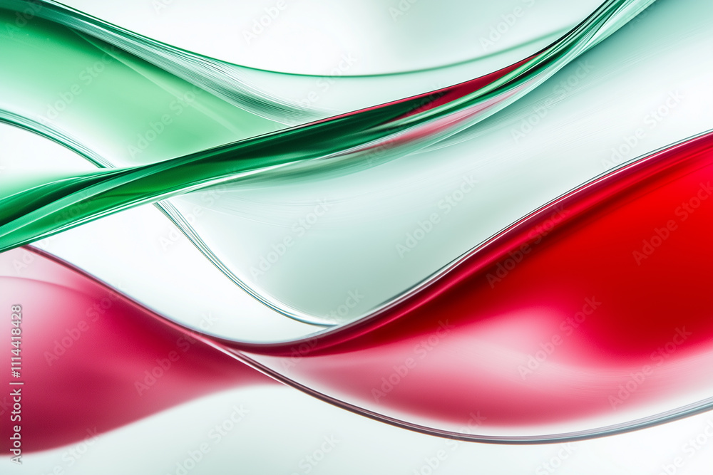 Naklejka premium White background, green and red gradient lines, flat style, close-up, glass texture. generative AI
