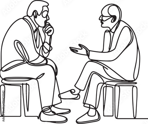 Line Drawing of Two old Men Engaged in a Lively Discussion