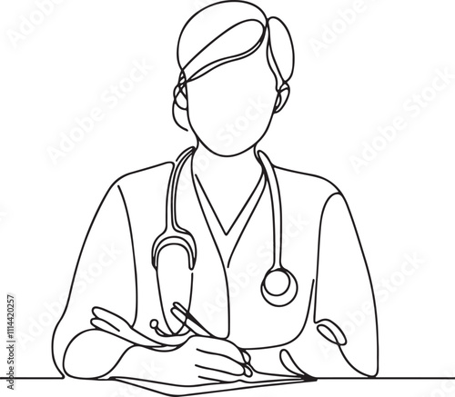 Line Drawing of a Woman Doctor with Stethoscope A Unique Artistic Representation