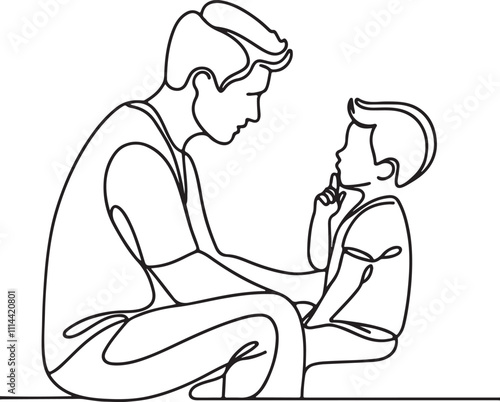 Minimalist Line Art of Father Giving Wise Advice to Child