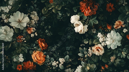 Dark Green Floral Design Featuring Roses and Other Blooms