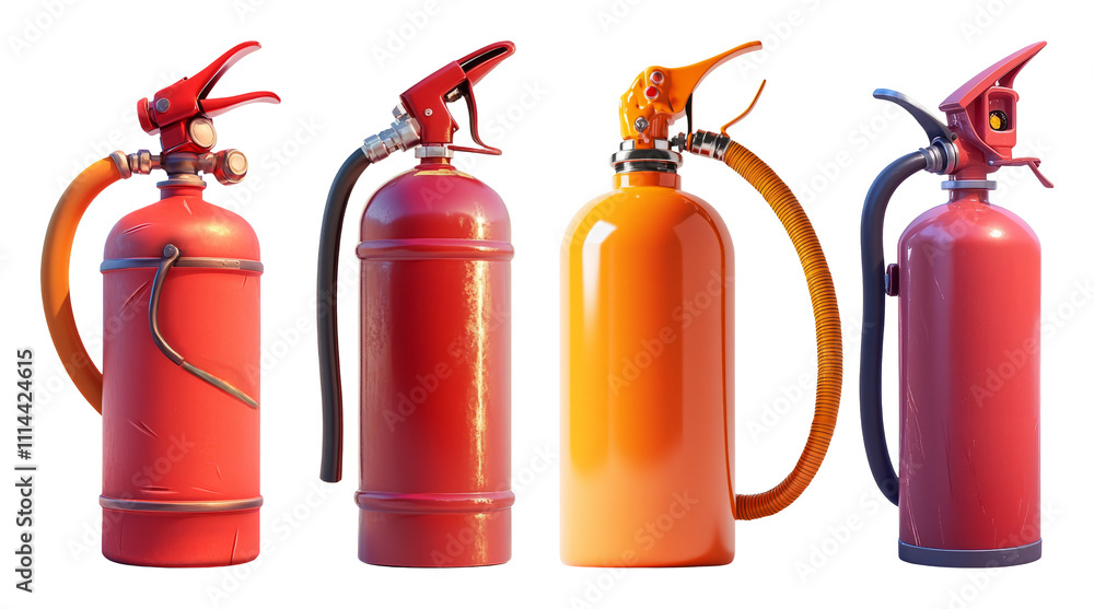 Obraz premium Fire Extinguishers Collection Isolated on Transparent Background