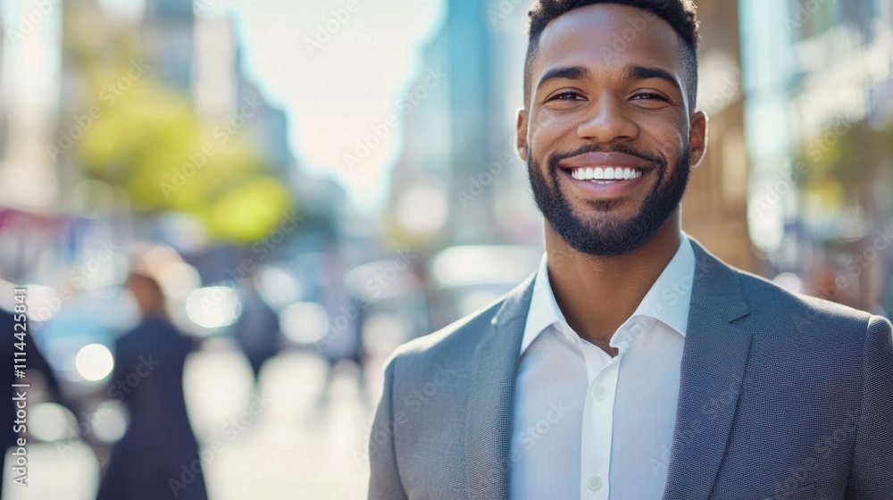 Confident Young Businessman Smiling in Urban Setting Confident Young Businessman Smiling in Urban Setting