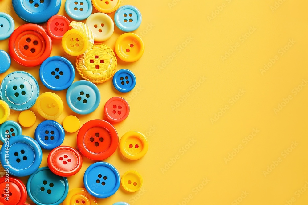 Fototapeta premium A bunch of colorful buttons are scattered on a yellow background