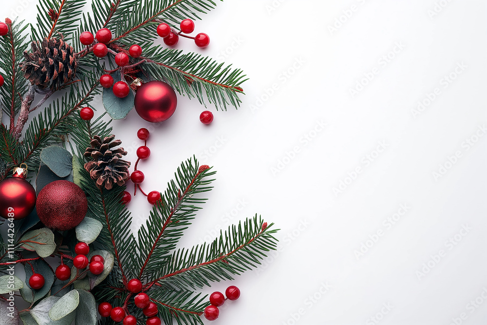 A Christmas tree with red berries and red balls A Christmas tree with red berries and red balls