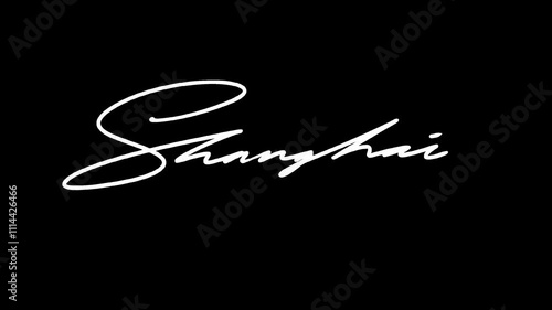 Handwritten name of the city Shanghai. The video is animated frame by frame and Transparent background, alpha channel. Suitable for use as video material or motion graphics. photo